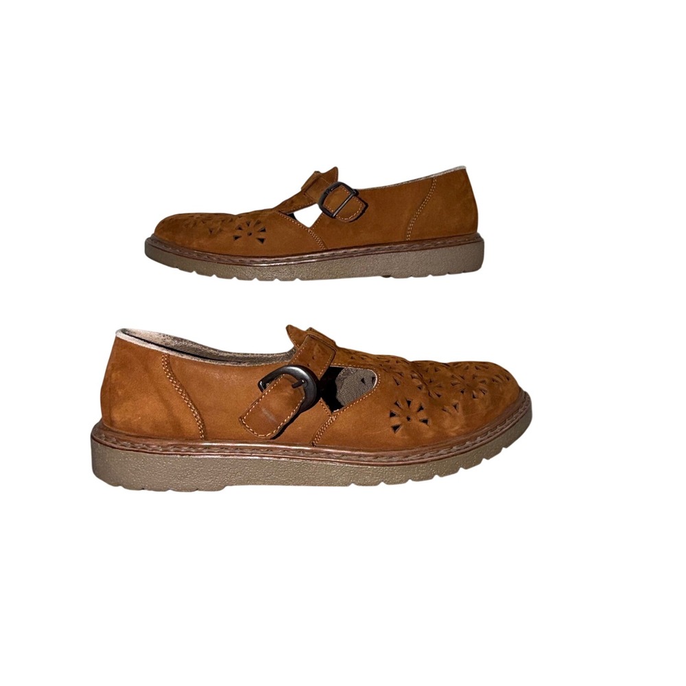 Rieker Leather Mary Jane Shoes Womens 42 Brown Perforated Comfort